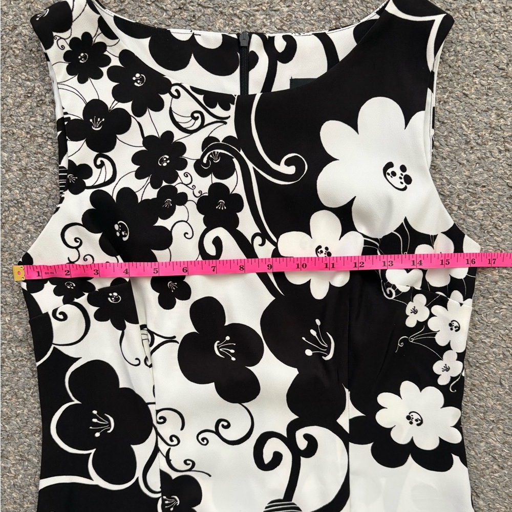 Connected Apparel Black White Abstract Retro Floral Sleeveless Dress Size 8 - Picture 8 of 14